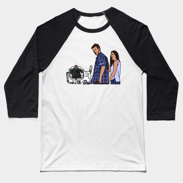 Distracted Boyfriend Meme SciFi Space Dog Baseball T-Shirt by ellenhenryart